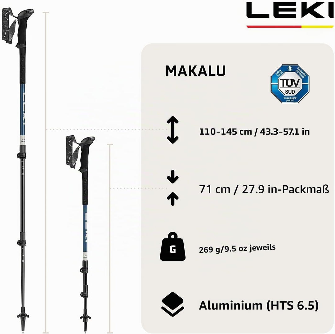 LEKI Makalu Wanderstöcke Damen &amp; Herren | verstellbare Trekkingstöcke aus Aluminium (110-145cm) mit