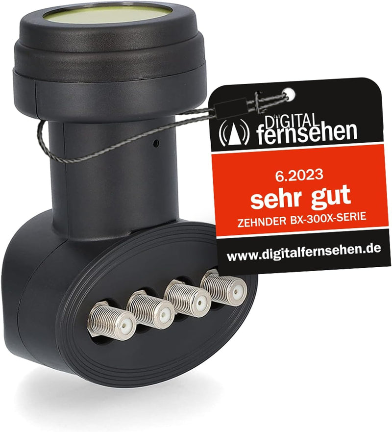 Zehnder Quad LNB für 4 Teilnehmer mit Sun Protect UV Schutz und Wetterschutzkappe zum herausziehen -