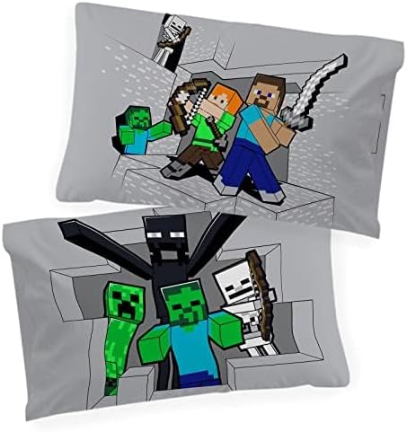 Jay Franco Minecraft Fight Back 100% Baumwolle Kinderbettwäsche-Set 135x200 cm Einzelbettgrösse - Be