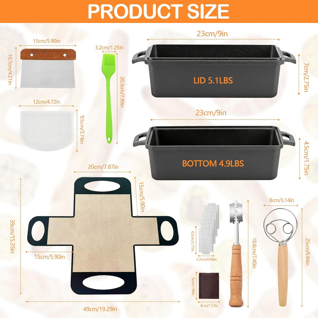 Gusseisen Topf Brot Backen Set, Gusseisen Brotbackform 30cm mit Deckel Antihaft-Silikonmatten Brotba