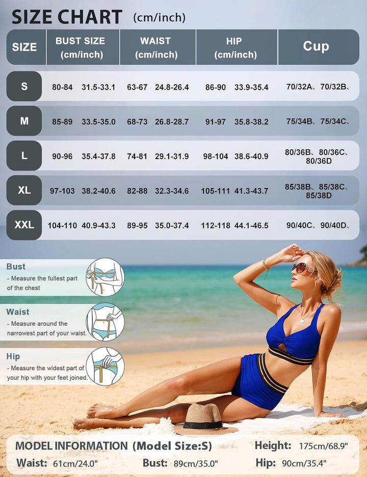 UMIPUBO Bikini Damen Bauchweg, High Waist Push Up Bikini Sets Zurück kreuzen Grosse Brüste Bademode