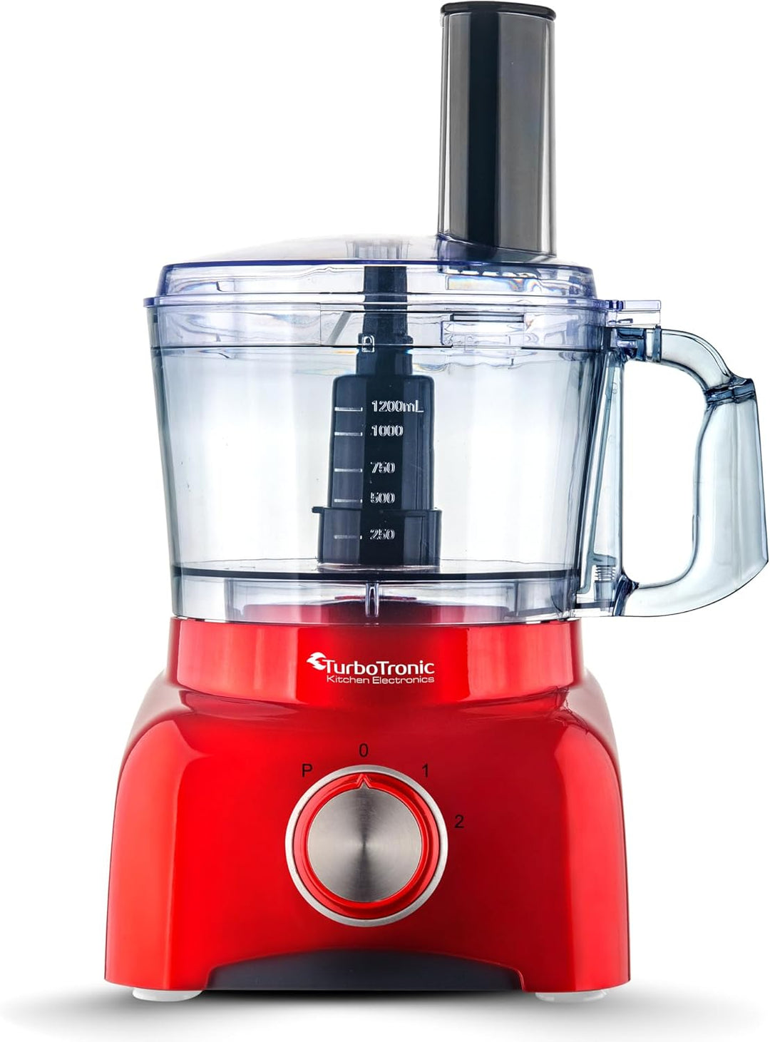 TurboTronic Food Processor 1,2L schwarz, rot, Küchenmaschine mit Mixaufsatz, Raspelscheiben,