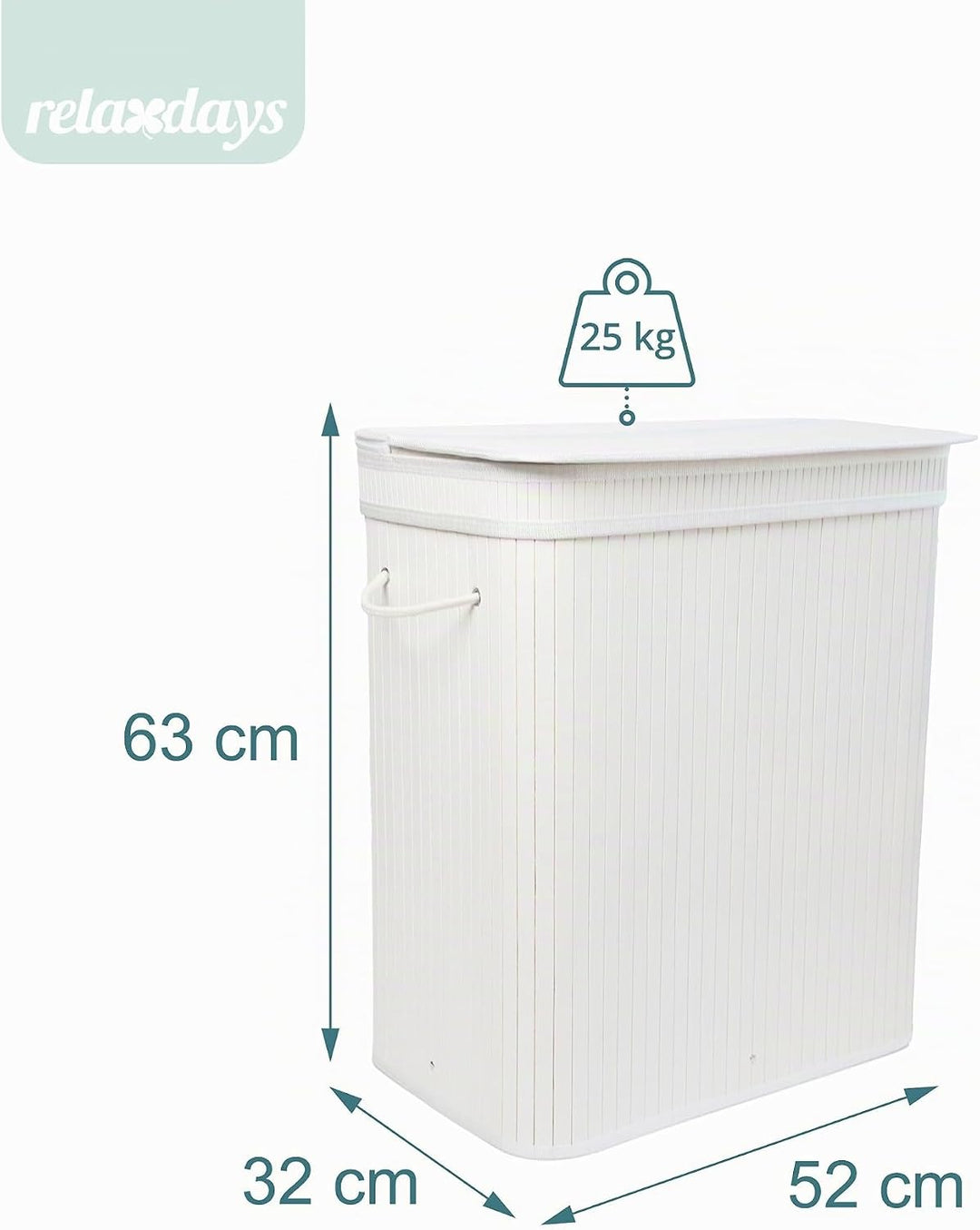 Relaxdays Wäschekorb mit Deckel, Bambus, 100 l, 2 Innenfächer, HxBxT: 63 x 52 x 32 cm, Badezimmer Wä