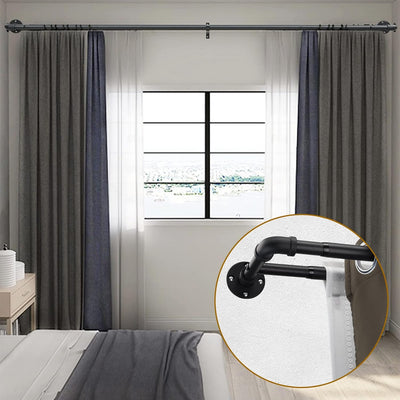 INFLATION Industrielle Doppel-Gardinenstangen, mattschwarze Vorhangstangen für Fenster 74-340 cm, 2,