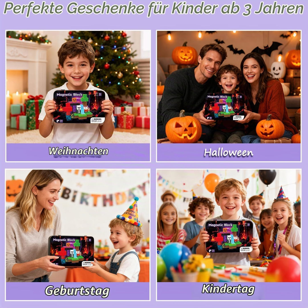 Magnetische Bausteine, Mini Magnet Bausteine mit Tragbaren Box 54 PCS, Travel Set für Kinder Jungen