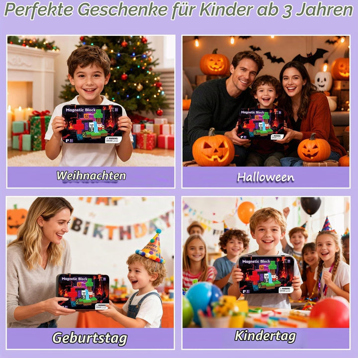 Magnetische Bausteine, Mini Magnet Bausteine mit Tragbaren Box 54 PCS, Travel Set für Kinder Jungen