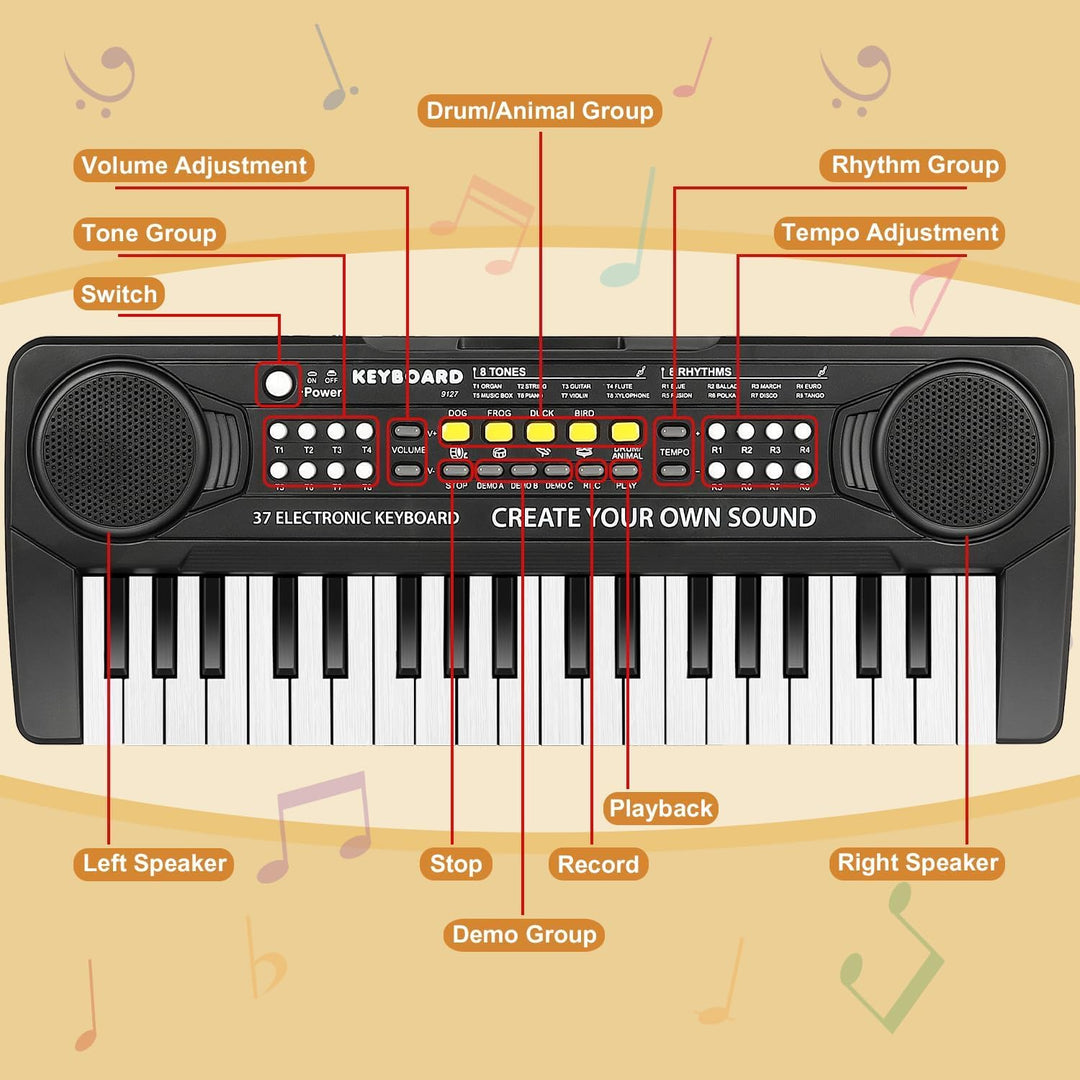 Shayson Elektronische Keyboard für Kinder ab 3 4 5 6 7 8 Jahren, Mini 37-Tasten Kinder Klavier mit M