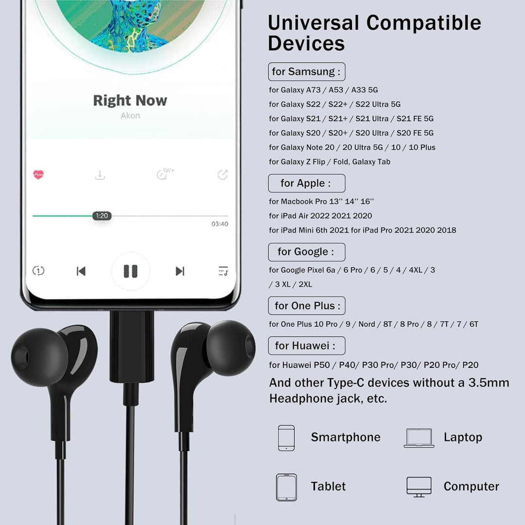 USB C Kopfhörer mit Mikrofon,In-Ear Kopfhörer für Samsung Galaxy S24 S23 Ultra S22 S21 S25 FE A56 A5