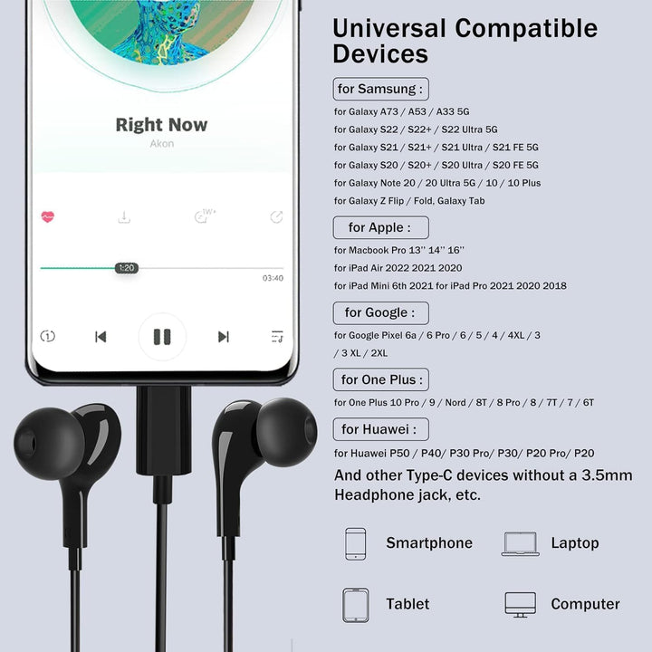 USB C Kopfhörer mit Mikrofon,In-Ear Kopfhörer für Samsung Galaxy S24 S23 Ultra S22 S21 S25 FE A56 A5