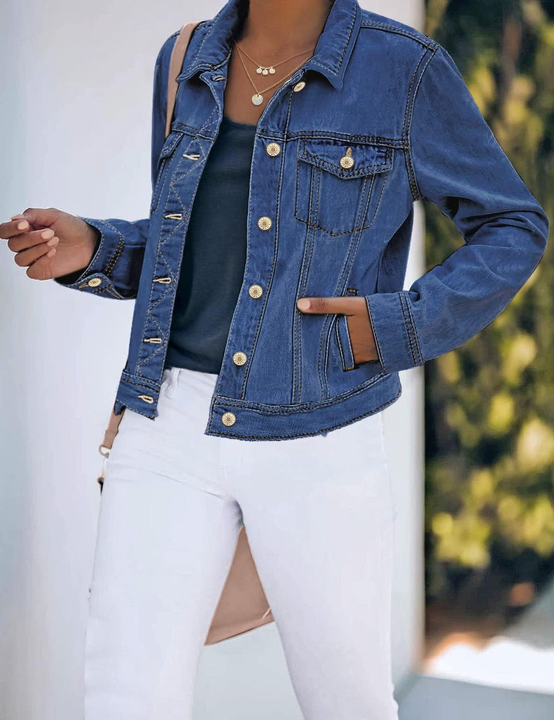 Jeansjacken Damen Jean Stretchy Langarm Trucker Jacke mit Tasche XL Nachteinbruch blau, XL Nachteinb