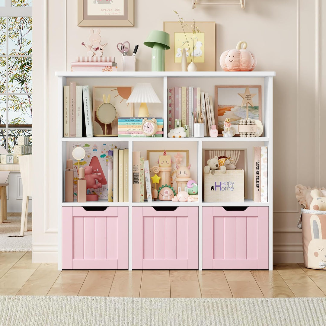 FOREHILL Kinderregal mit Boxen auf Rollen, Kinderzimmer Möbel, Spielzeugregl, Aufbewahrungregal,Büch