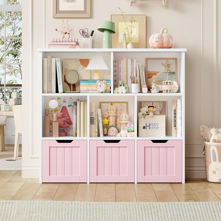 FOREHILL Kinderregal mit Boxen auf Rollen, Kinderzimmer Möbel, Spielzeugregl, Aufbewahrungregal,Büch