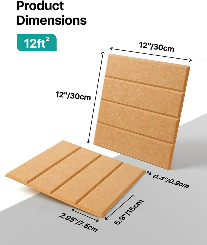 Soundsbay 12 Stück Akustikpaneele Selbstklebend, Akustikplatten aus Polyester zur Schalldämmung, 30×