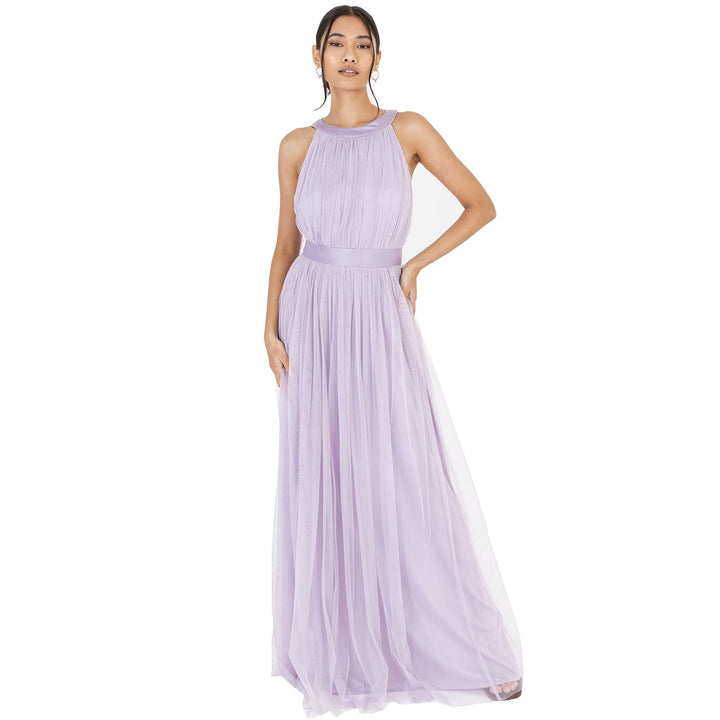 Anaya with Love Damen Ladies Maxi Dress for Women Halter Neck Long Sleeveless with Belt A Line Eveni