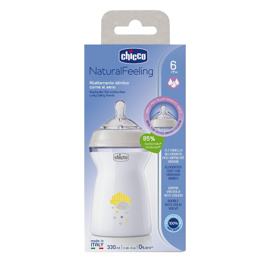 Chicco Natural Feeling Anti-Kolik Babyflasche 6+ Monate, 2 Stück, 330 ml, Babyfläschchen mit Weichem