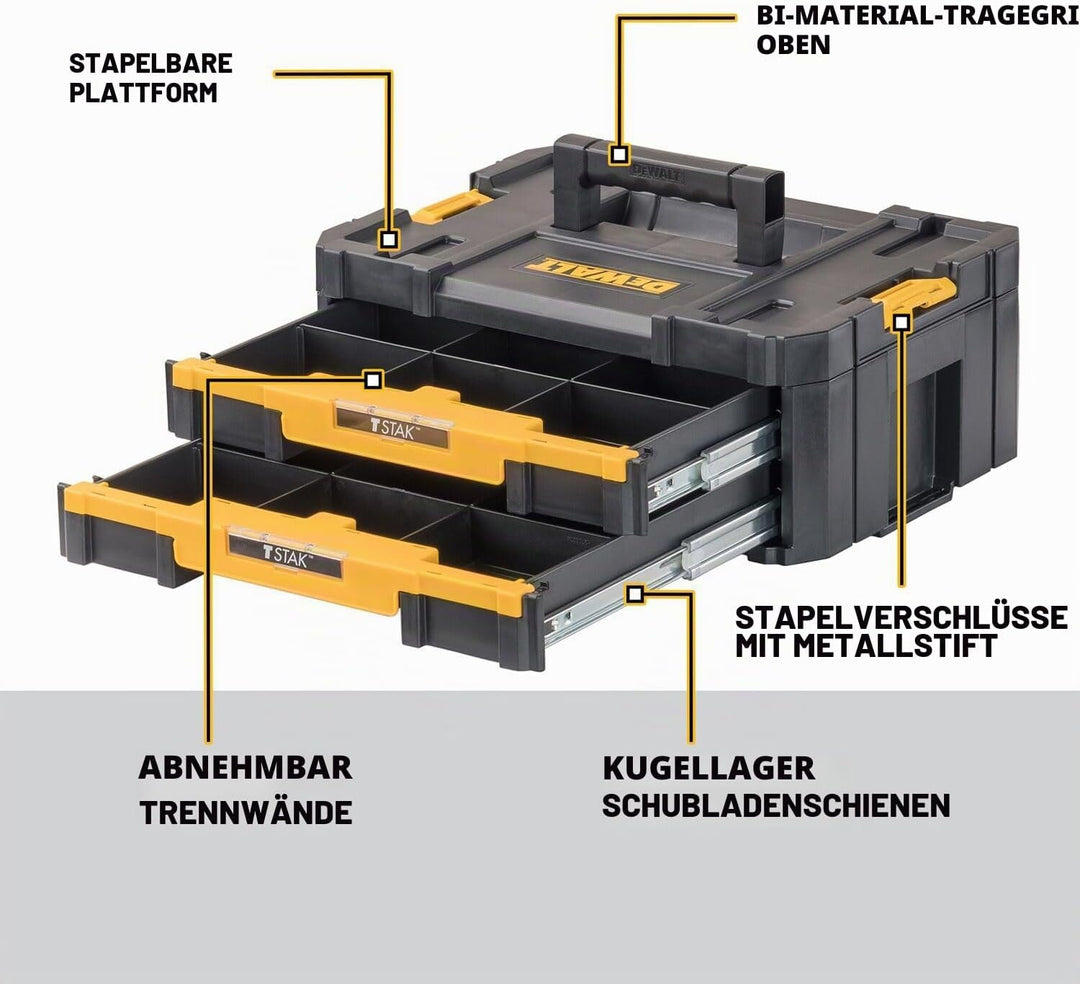 DEWALT DWST17804 TSTAK IV Doppel-Schubladen Koffer mit 2 Schubladen, Koffer mit 2 Schubladen