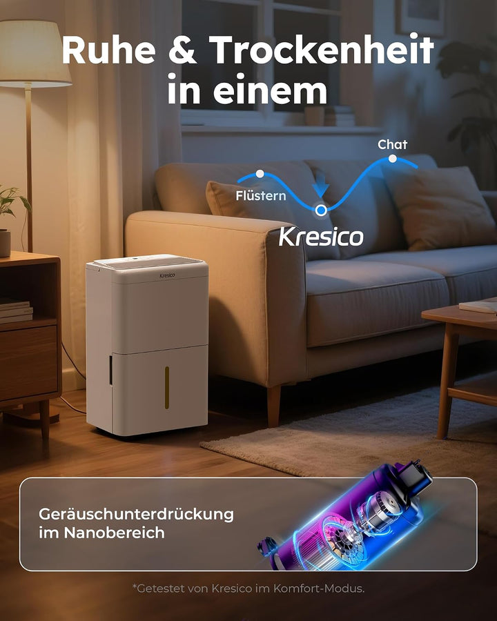 Kresico xWolei Luftentfeuchter elektrisch 20L/24h, Entfeuchter elektrisch 39dB, Raumentfeuchter für