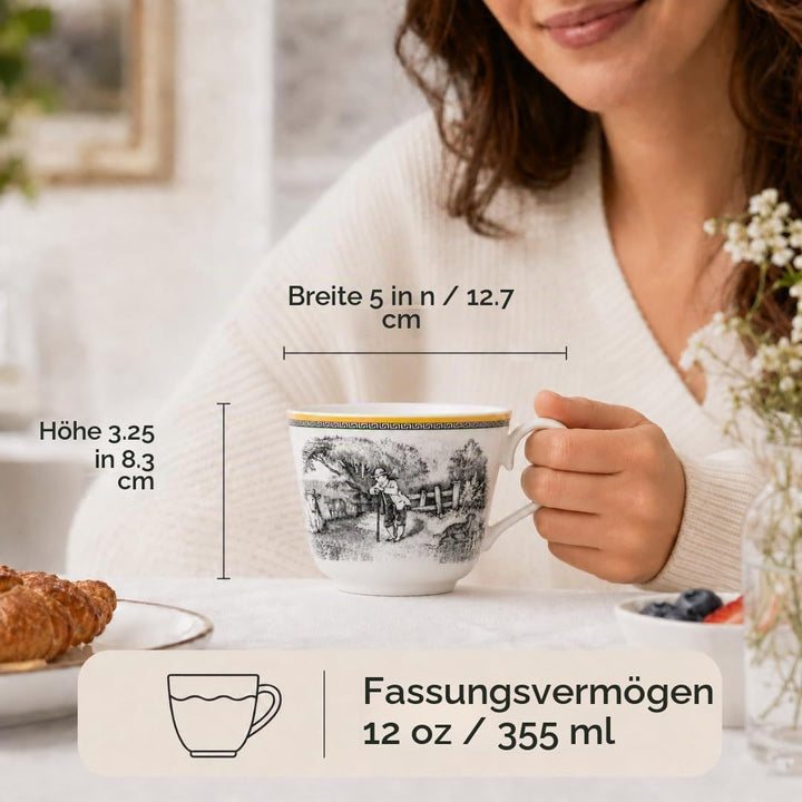 Villeroy und Boch Audun Ferme Tasse, 350 ml, Höhe: 8cm, Premium Porzellan, Weiss/Bunt Landhaus &amp; Rus