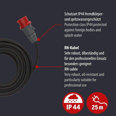 Brennenstuhl CEE Verlängerungskabel IP44 (25m Kabel, H07RN-F 5G2,5, 5-polig mit CEE Stecker und Kupp