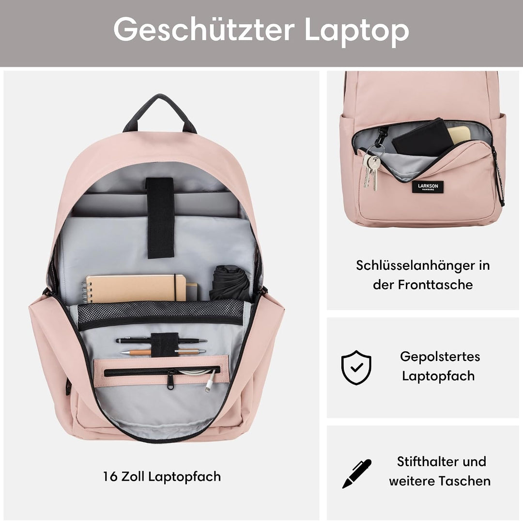 LARKSON Schulrucksack Mädchen &amp; Jungen Teenager - No 3 - Rucksack Damen &amp; Herren für Schule - 16" La