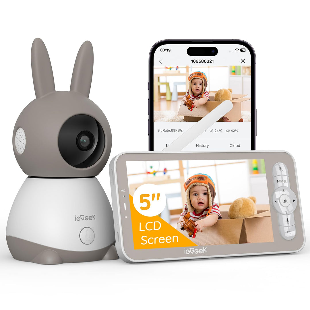 ieGeek Babyphone mit Kamera 2K 3MP, 5 Zoll WLAN Video-Babyfon mit PTZ 360°, automatischer Verfolgung
