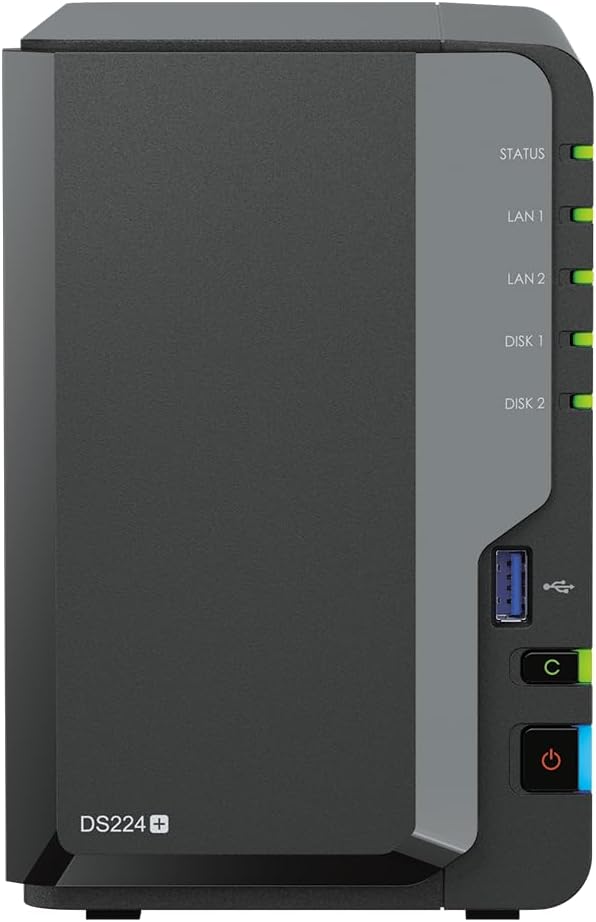 Synology DS224+ 2-Bay Diskstation NAS (Intel Celeron J4125 4-Core 2.0 GHz 2GB DDR4 RAM 2xRJ-45 1GbE