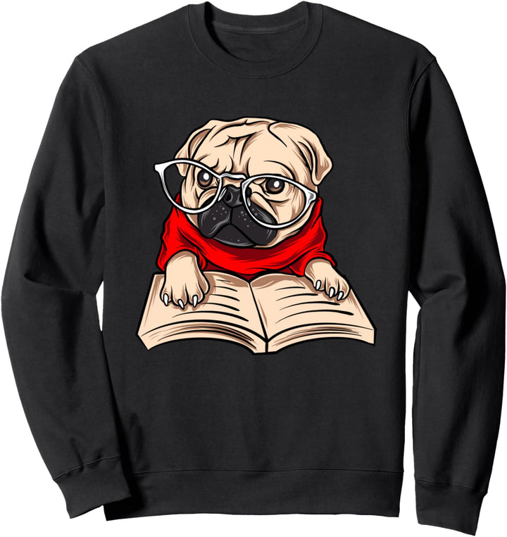 Süsses und lustiges Pug Mops mit Buch und Brille Geschenk Sweatshirt