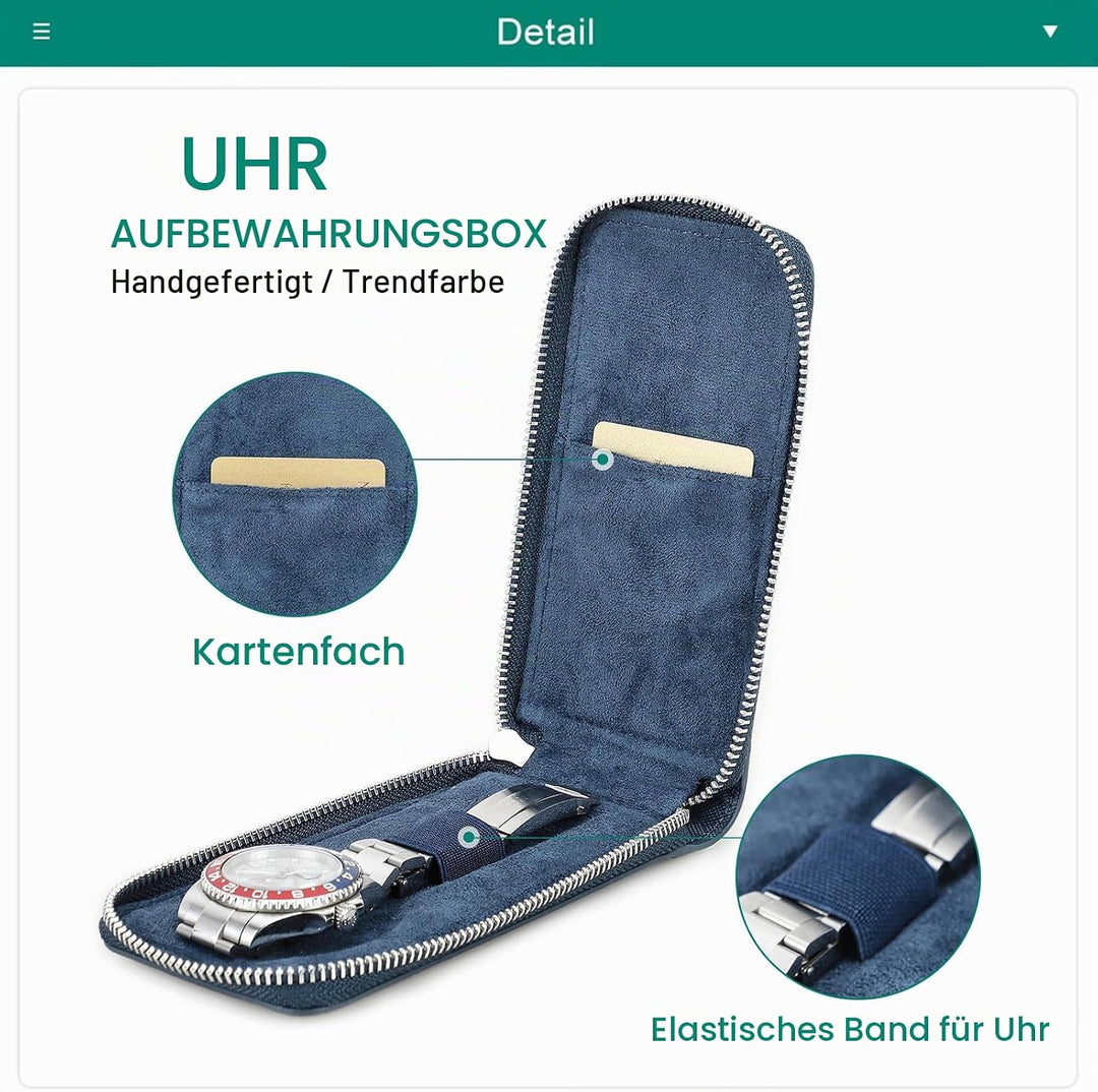 Hiram Uhrengehäuse Saffiano Leder Uhrenaufbewahrungsbox für 1 Uhr, Tragbar Uhren-Reiseetui für Herre