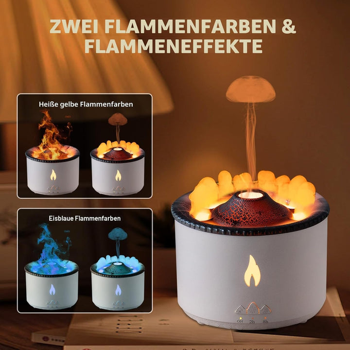 Vulkan Luftbefeuchter Flammen Aroma Diffusor: 360ml Aromatherapie Luftbefeuchter 2 Nebelmodus Luftbe