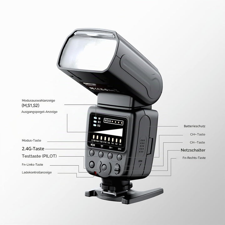 PHOTOOLEX Blitz Flash Speedlite für Canon Nikon Sony Panasonic Olympus Pentax Fujifilm Sigma Minolta