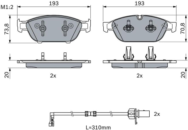 Bosch BP1838 Bremsbeläge - Vorderachse - ECE-R90 Zertifizierung - vier Bremsbeläge pro Set