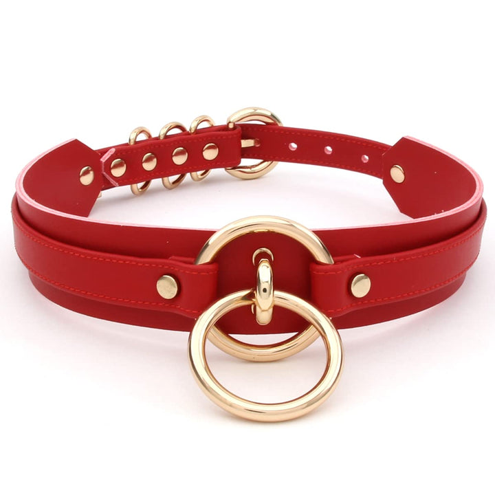 Damen Halsband O Ring Kunstleder Choker Halskette in grosse Grössen Rot Gold, Rot Gold