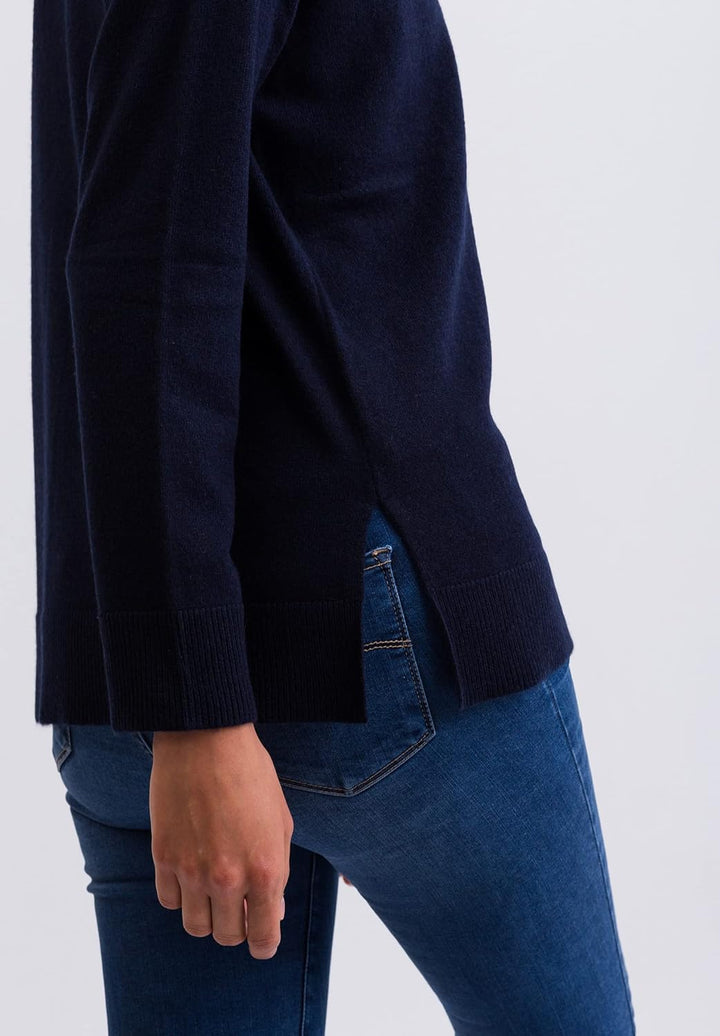 100% Kaschmir Damen Pullover mit geradem Schnitt und Seitenschlitz | Sweater V-Ausschnitt 2-fädig S