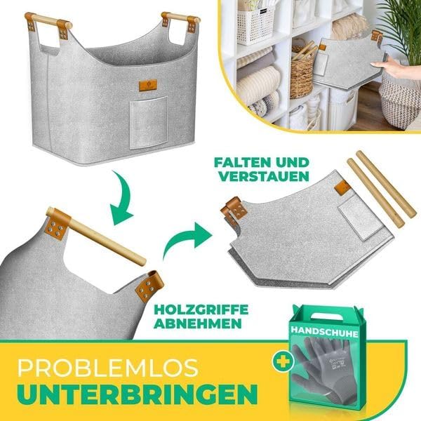 KESSER® Brennholzkorb XXL 90 Liter | Kaminholztasche extra dicker Filz | Feuerholzkorb faltbar mit v