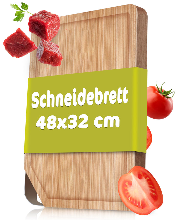 RÖSLE Schneidbrett mit Edelstahlgriff, Hochwertige Schneideunterlage für die Küche zum universellen