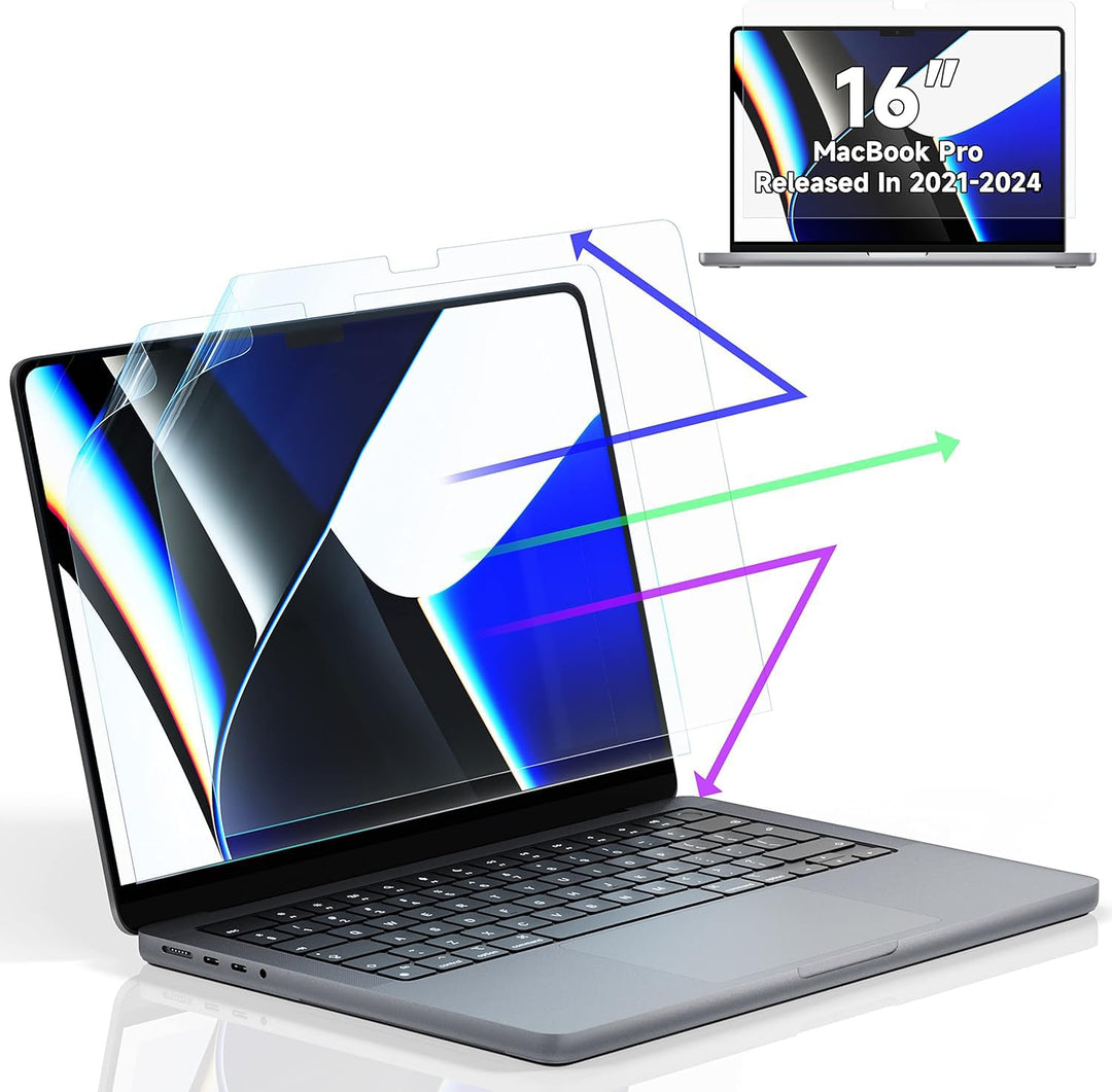 2 Stück Displayschutzfolie für MacBook Pro 16 Zoll (2021 – 2025, M1, M2, M3, M4), Blaulichtfilter, B