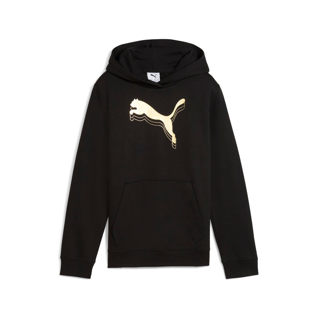 PUMA Mädchen ESS Metallic Hoodie FL G Sweatshirt (1er Pack) 128 Puma Schwarz-metallic-gold, 128 Puma