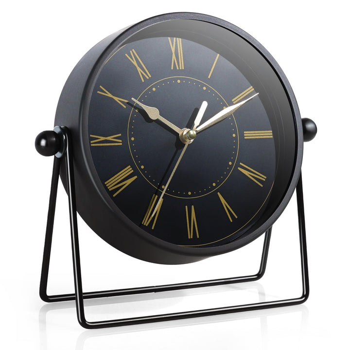 Vintage Metall-Tischuhr – Leise Kaminuhr ohne Ticken mit verstellbarem Winkel, Analoge Standuhr im R