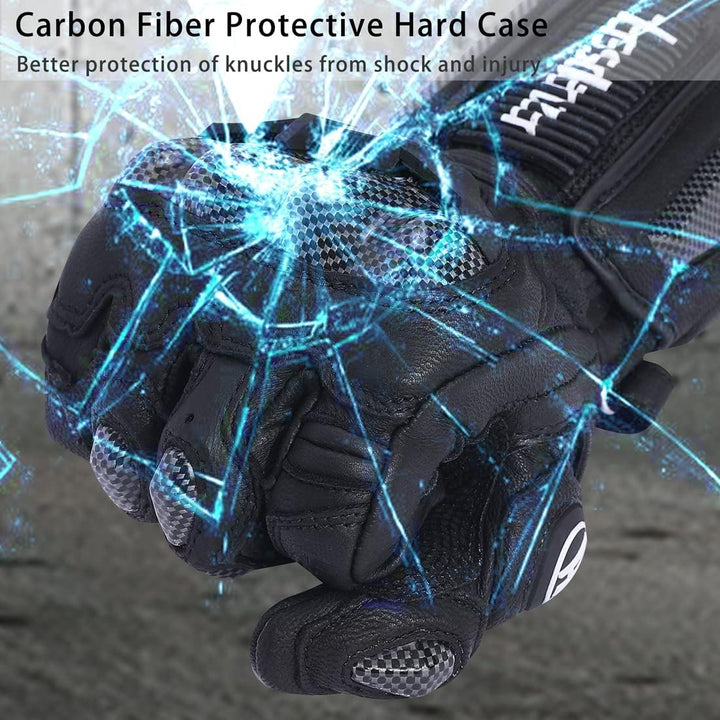 Harssidanzar Motorradhandschuhe aus Leder für Männer und Frauen,Touchscreen Powersports Carbon Fiber