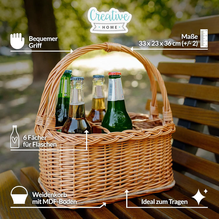 Creative Home Weidenkorb mit Henkel Flaschenkorb 6 Flaschen 33 x 23 x 36 cm