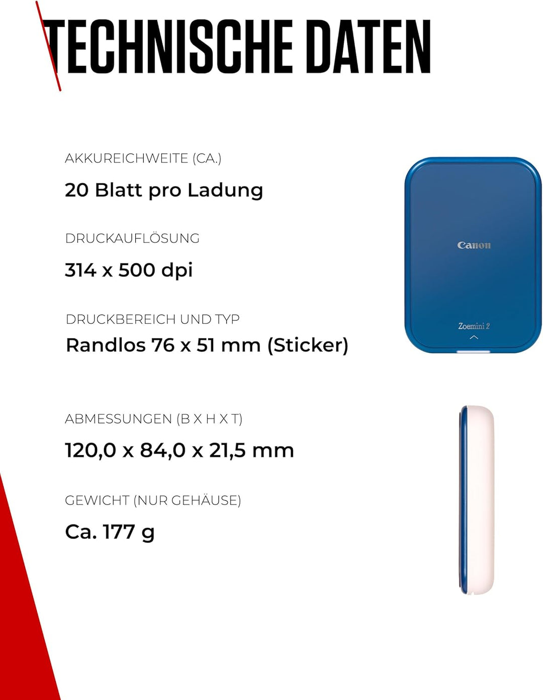 Canon Zoemini Mini Printing Kit Fotodrucker + ZINK Fotopapier 20 Stk + 10 Circle Sticker (Mobiler So