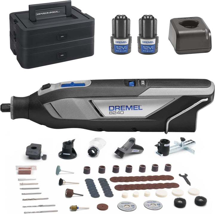 Dremel 8240 Akku-Multitool 12V 2Ah, Multifunktionswerkzeug Set mit 2 Akkus, 5 Auf-und Vorsätze, 1 Dr