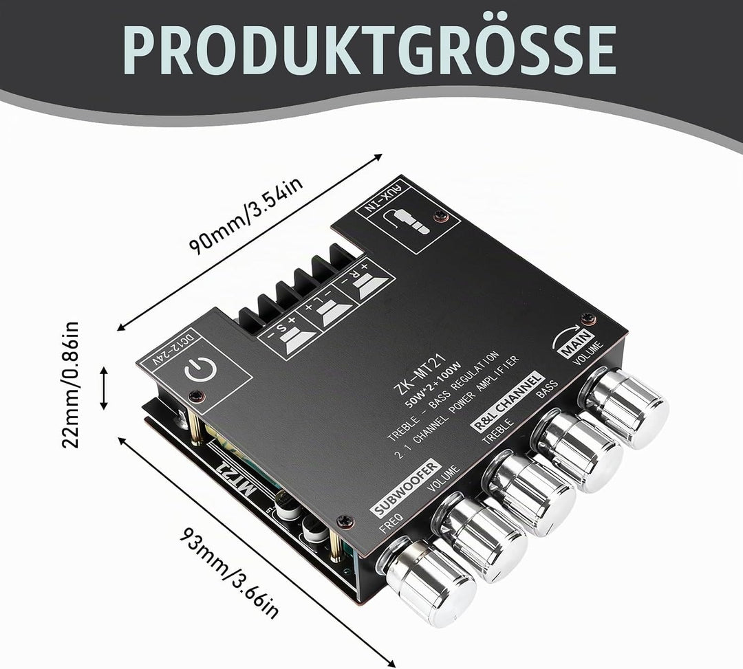 HiFi Audio Verstärker: 2x50W + 100W 2.1-Kanal-Subwoofer Verstärker-Platine-mit-bluetooth Höhen und B
