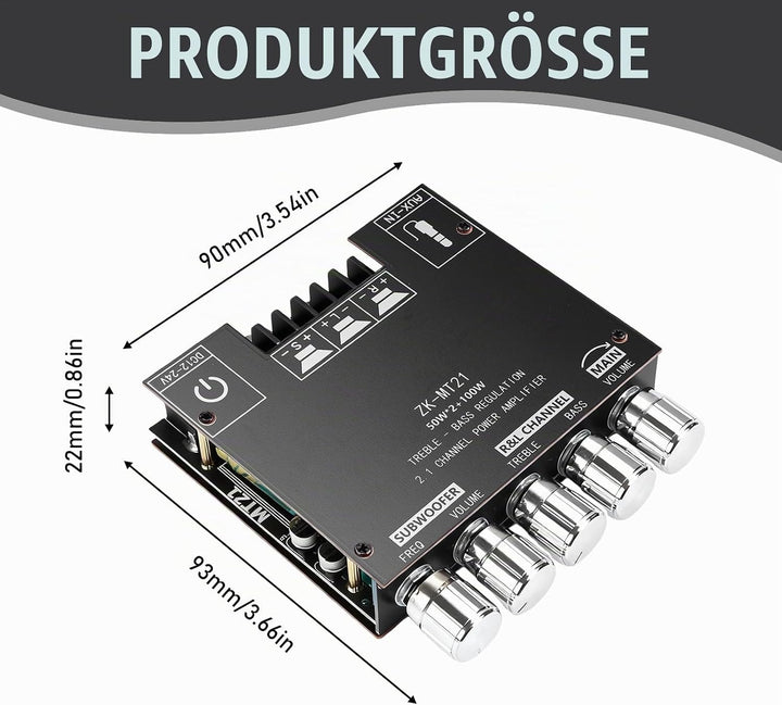 HiFi Audio Verstärker: 2x50W + 100W 2.1-Kanal-Subwoofer Verstärker-Platine-mit-bluetooth Höhen und B