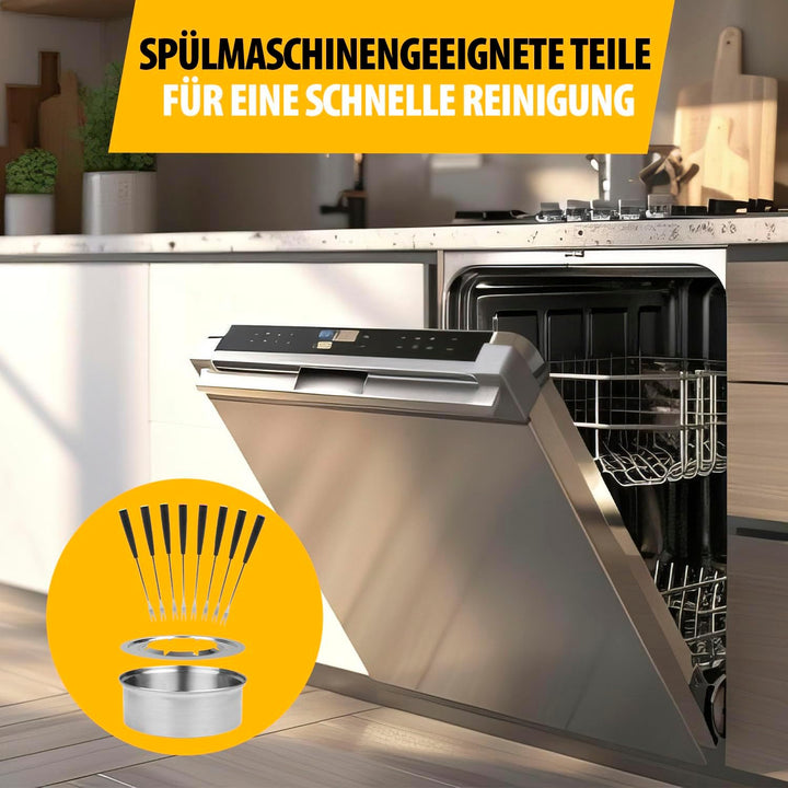 Tristar Fondue-Set, 1,5 L Edelstahl, 2-in-1 mit Crêpe-Funktion, PFAS-frei, Spülmaschinenfeste Teile,