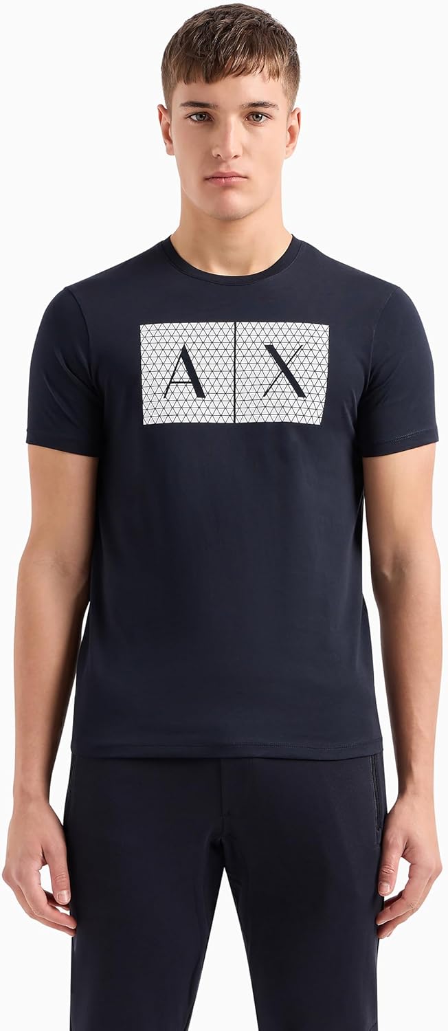 Armani Exchange Herren Crew Quited Logo Tee T-Shirt XS Blau, XS Blau