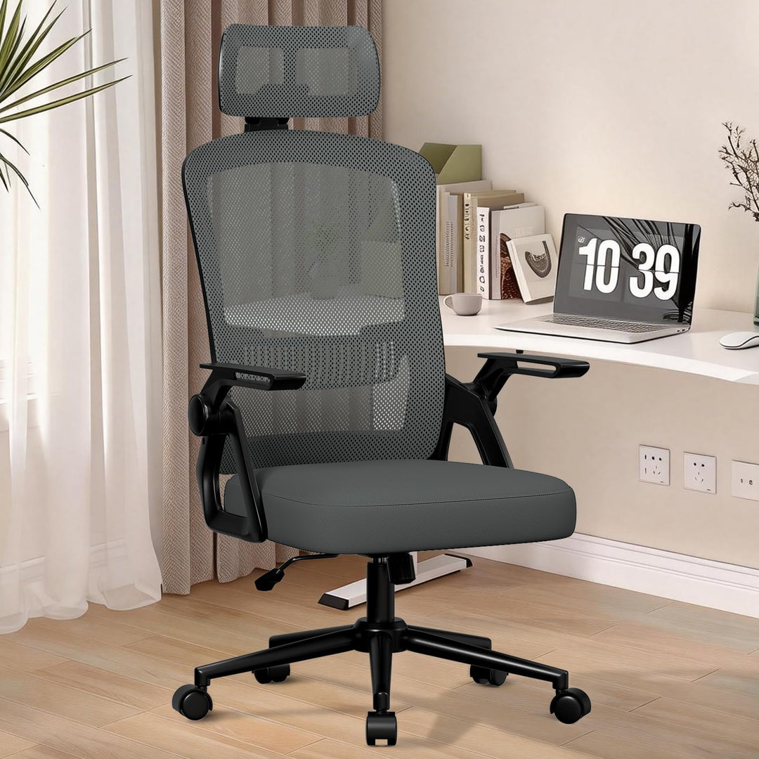 naspaluro Bürostuhl Ergonomisch Dunkelgrau Mit Kopfstütze | Schreibtischstuhl Atmungsaktiver Netzgew