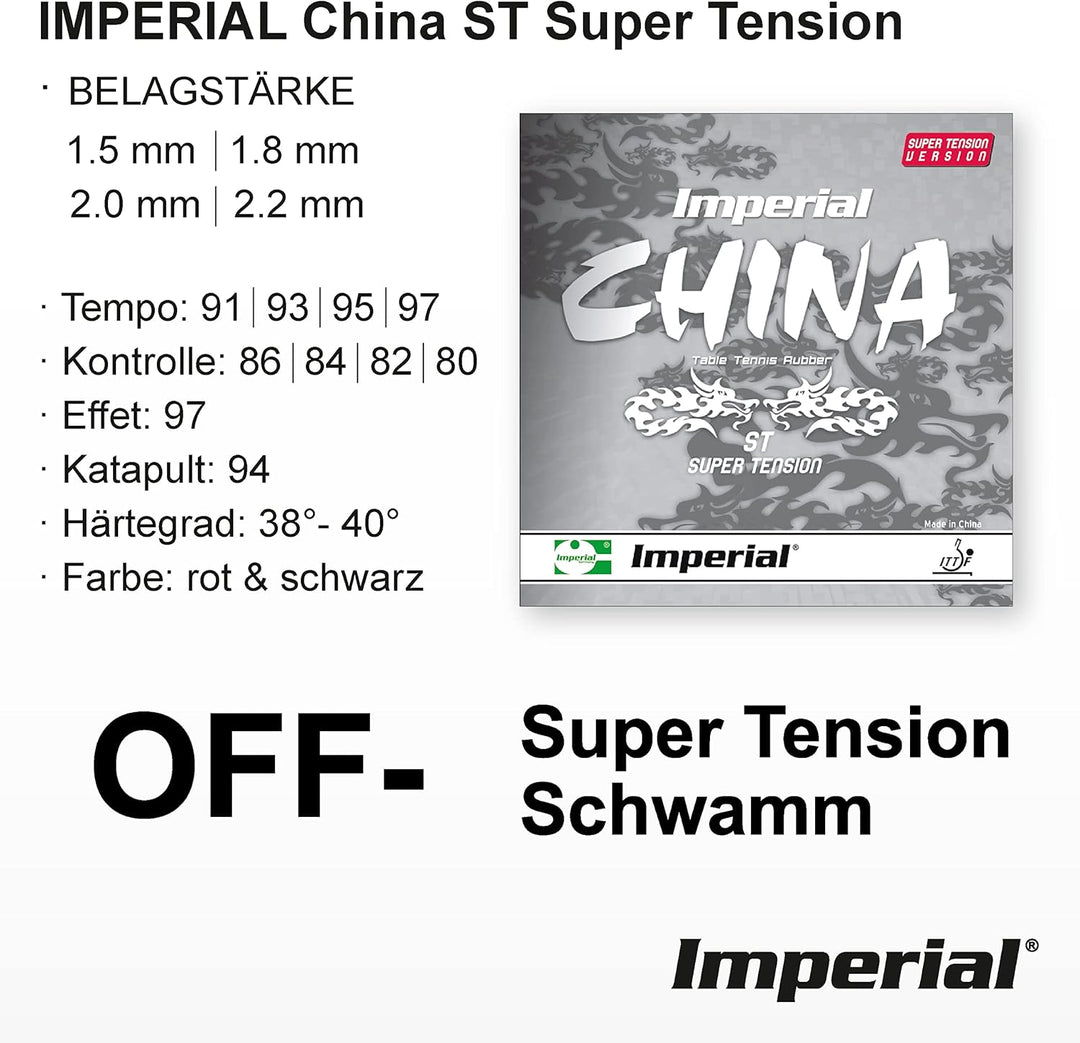 Imperial China ST Super Tension | Offensiv Tischtennisbelag | Noppen innen | Wettkampf &amp; Training |