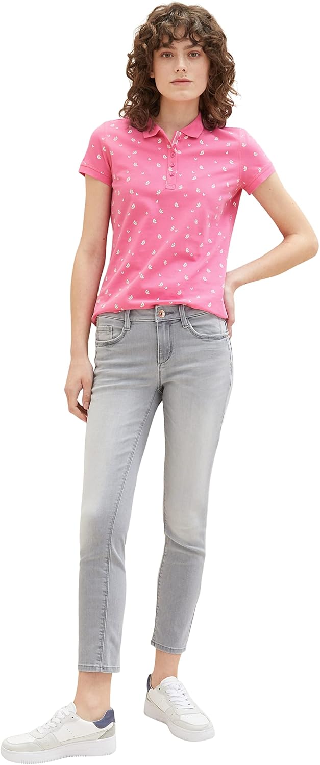 TOM TAILOR Damen Basic Slim Fit Polo Shirt L 32659 - Pink Floral Design, L 32659 - Pink Floral Desig