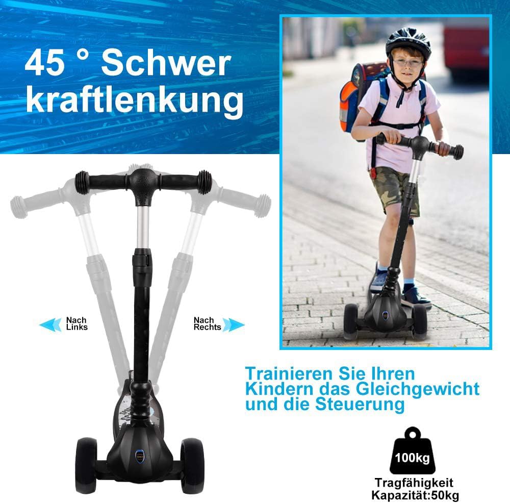 Kinder Roller, der Sichere Roller Kinder 3 Jahre, 4 Höhenverstellbare, Faltbar Lenker, 50 kg Belastb